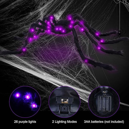 Halloween Spider Decorations 4ft Light Up Giant Spider(2 Pack) for Indoor Outdoor Halloween Decorations Yard Party House Décor