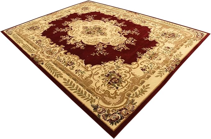 Rugs.com Chateau Collection Rug – 9x12 Red Medium-Pile Rug Perfect for Living Rooms, Large Dining Rooms, Open Floorplans
