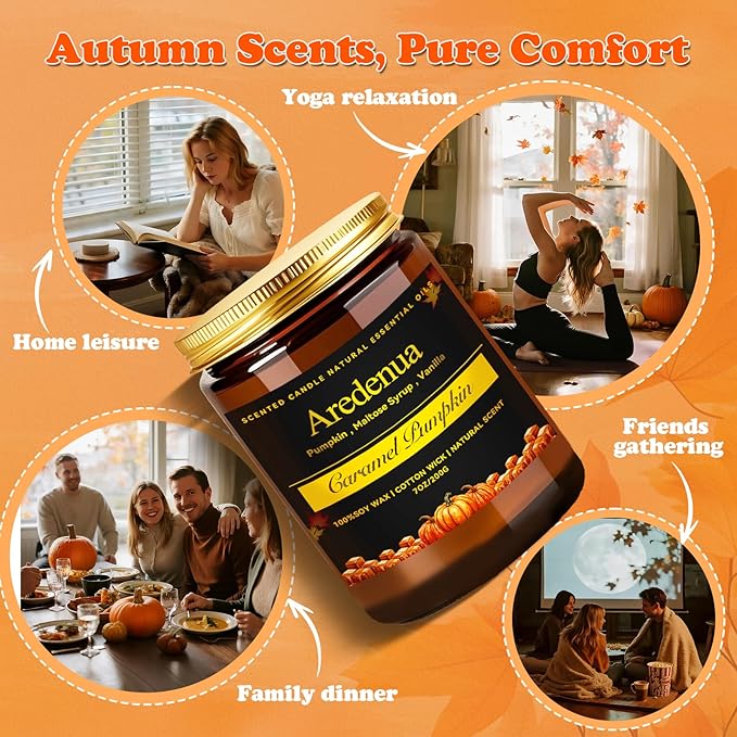 Caramel Pumpkin Candles – Warm Holiday & Winter Caramel Pumpkin Aroma, Cozy Christmas Seasonal Candles Gift, Hand-Poured Soy Candle for Christmas Home Décor & Cozy Seasonal Gifting