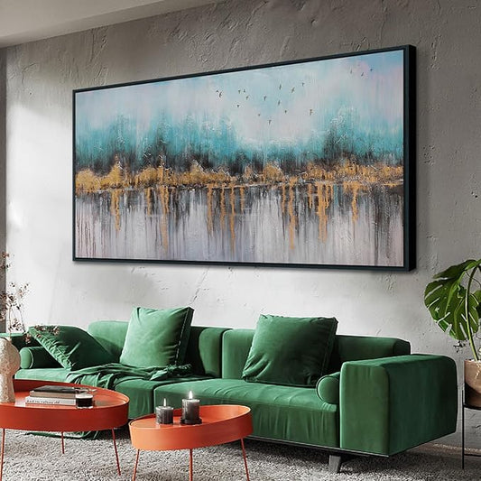 Ardemy Teal Abstract Canvas Wall Art for Living Room, Bedroom Wall Decor above Bed, Textured Picture Artwork Painting Wall Art for Men Home Office, Black Framed Extra Large 58"x29"