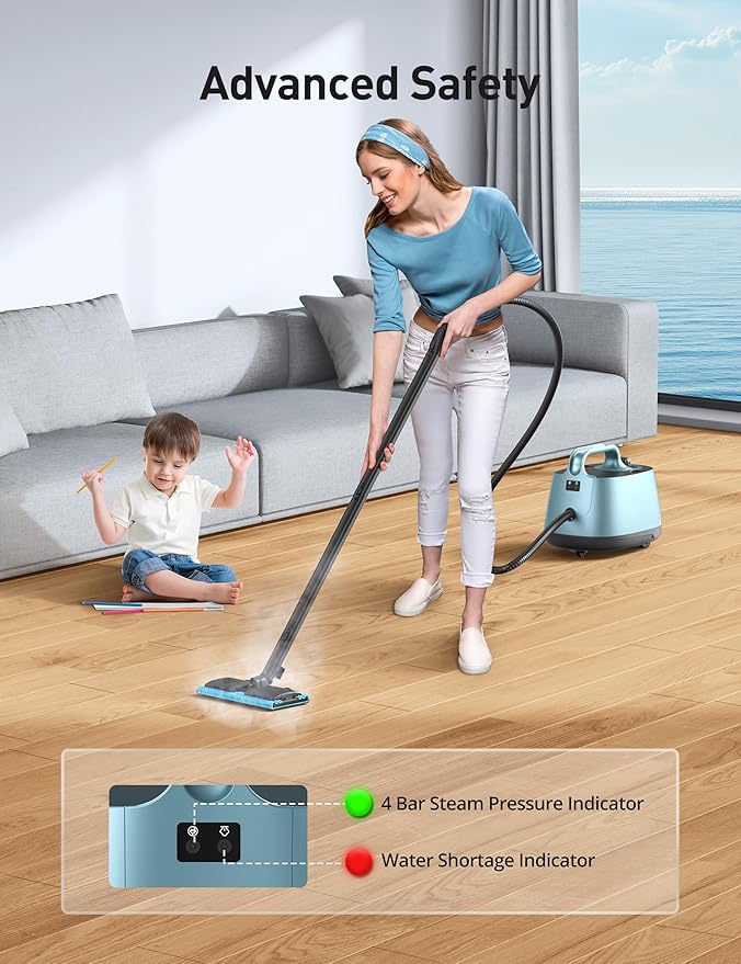 Handheld Steam Cleaner Floor, 293°F 58 PSI Powerful Multipurpose Steam Mop for Home Use, 50Oz Capacity, Heavy Duty Steamer for Carpets, Handheld Steamers, Floors, Cars, Tiles, Crack Cleaning, Titanium