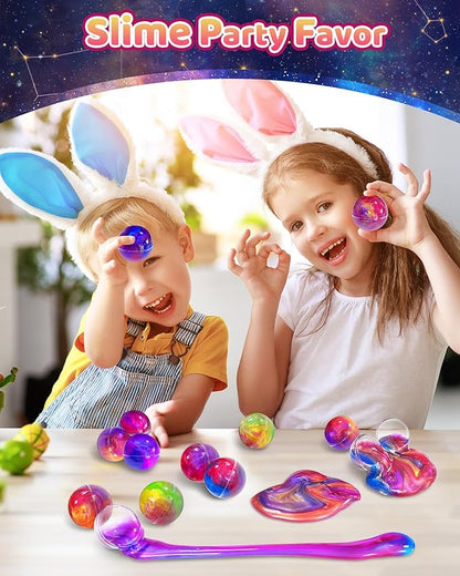 24 Pack Galaxy Slime Party Favors, Non-Sticky, Stress Relief Treasure Box Toys for Classroom Prizes, Valentines Day Student Gifts Goodie Bags Stuffers for Kids Boys Girls 4-8, 8-12