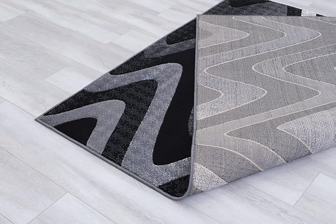 Allstar 5x7 Grey and Gainsboror Grey Modern and Contemporary Rectangular Accent Rug with Charcoal Grey Wavy Zigzag Design (4' 11 x 6' 11)