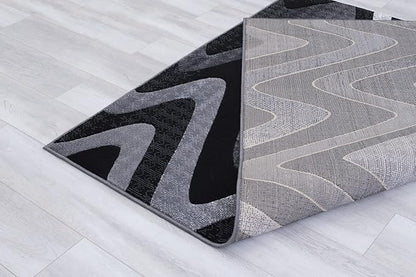 Allstar 5x7 Grey and Gainsboror Grey Modern and Contemporary Rectangular Accent Rug with Charcoal Grey Wavy Zigzag Design (4' 11 x 6' 11)