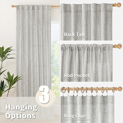 YoungsTex Light Grey Cafe Curtains 36 Inch Length for Short Window, Linen Small Drapes with Rod Pocket Back Tab Light Filtering for Bathroom Kitchen Windows, 2 Panels, 42 X 36 Inch