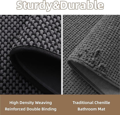 PADOOR-Bath Mat-Super Absorbent Chenille Bathroom Mats-Rubber Backed Bath Mats for Bathroom Non Slip, Easy Clean Bathroom Rugs Front of Bathtub,Shower Room,Sink-24×36, Darkgrey&Black