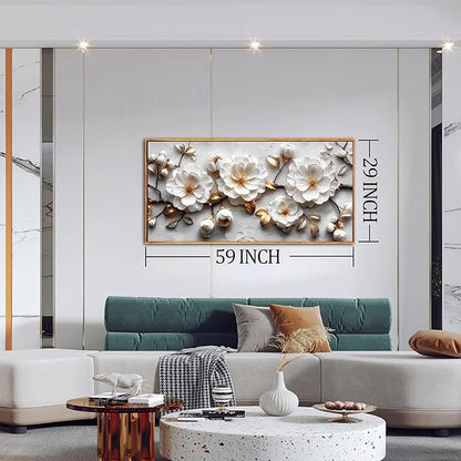 Ouzzlie Floral Wall Decorations White Pictures Modern Framed Poster Wall Art Gold Wall Decor Big Artwork 29"x 59"