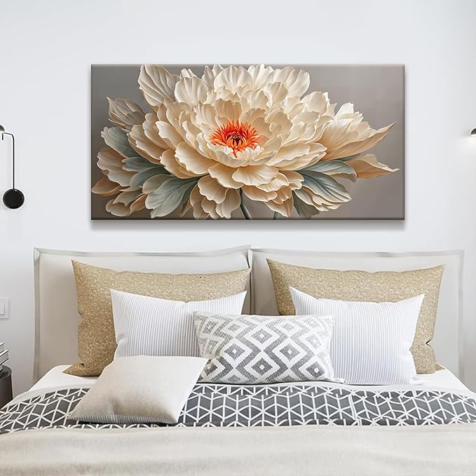 QSQ Canvas Art Wall Decor Small Size Modern Minimalist Home Wall Decor Flower Paintings Yellow Flower White Wall Art Prints Floral Art Pictures For Bedroom Kitchen Office Decoration 20" × 40"