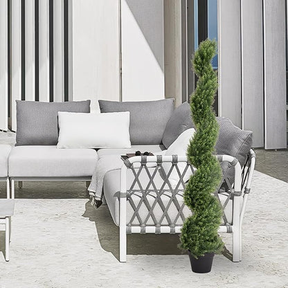 THE BLOOM TIMES 5ft Artificial Topiary Trees Set of 2, Faux Cedar Cypress Spiral Topiary Trees Outdoor - Fake Plants for Garden Front Porch Indoor Outside Planter Christmas Decor 5 Foot