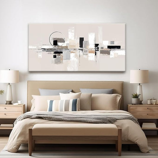 QSQ Abstract Wall Art Black White Wall Art Painting Grey Brown Canvas Art Wall Decor Prints Minimalist Abstract Wall Decor For Living Room Bedroom Kitchen Office Home Decoration 24" × 48"