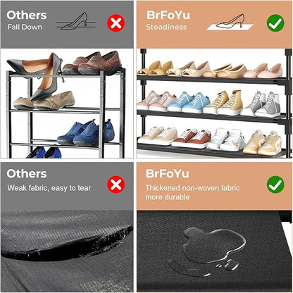 5 Tier Shoe Rack, Shoe Organizer Storage for 20-25 Pair Boot and Sneaker, Stackable Free Standing Shoe Shelf with Hooks and Side Pocket, Space Saving Shoes Rack for Closet, Entryway