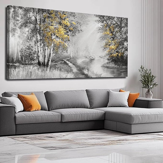 SOUGUAN Wall Art for Bedroom Forest Canvas Art Hand Painted Artwork Gold Plant Pictures for Living Room Office Home Decoration 30x60 Inch