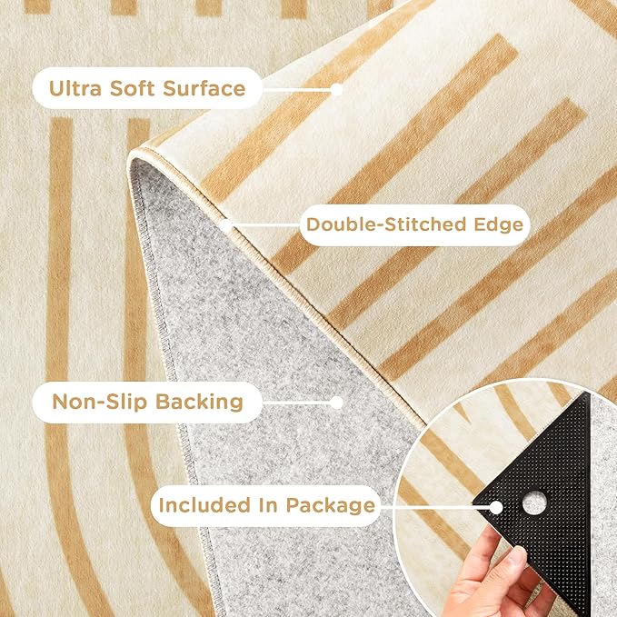 2x6 Washable Runner Rugs for Kitchen, Soft Abstract Rainbow Orange Boho Rug for Bedroom Bedside Laundry Room Bathroom,Modern Non Slip Low Pile Floor Mat