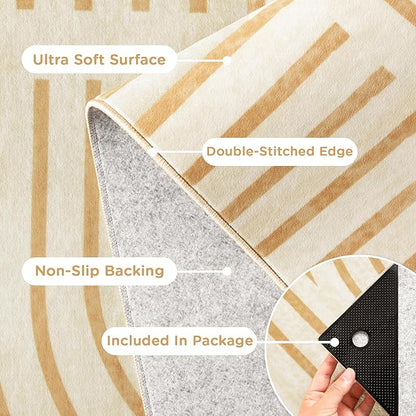 2x6 Washable Runner Rugs for Kitchen, Soft Abstract Rainbow Orange Boho Rug for Bedroom Bedside Laundry Room Bathroom,Modern Non Slip Low Pile Floor Mat