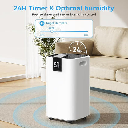 4000 sq.ft Dehumidifier for Basement, Trazico 45 Pint Dehumidifiers for Home with Drain Hose, Smart Humidity Control, 24H Timer, Auto Defrost, Ideal for Large Room, Bathroom, Bedroom, Garage, Black