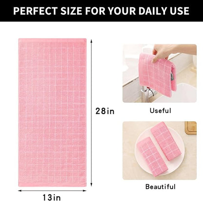Homaxy 100% Cotton Terry Kitchen Towels(Pink, 13 x 28 inches), Checkered Designed, Soft and Super Absorbent Dish Towels, 6 Pack