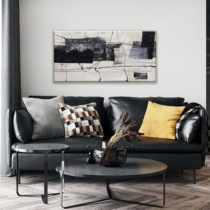 Black Abstract Wall Art prints Decor Grunge Room Decor Art Canvas Wall Decoration 24" x 48" Painting Black And White Artwork for Bedroom Home Office Dining Room Decor