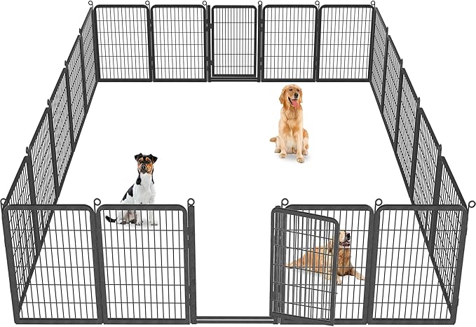 Dog Playpen, 40" Height 14 Panels Dog Pen with Low Threshold Full Gate & Dual Lock Pet Dog Fence Outdoor for Yard, Heavy Duty Playpen for Large Dogs Portable Pet Playpen for RV Camping