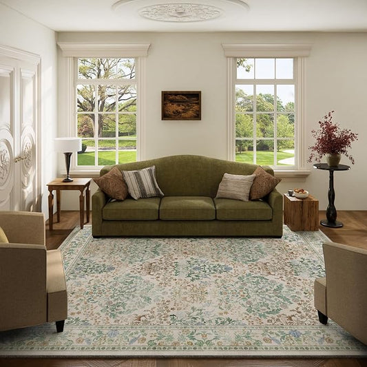 Washable Area Rugs for Living Room: 5x7 Bedroom Rug Vintage Area Rug Stain Resistant Non Slip Low Pile Lightweight Soft Carpets for Dining Room Kitchen Nursery Kids Room Playroom Home Office Indoor