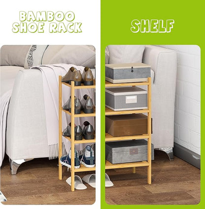 BMOSU 4-Tier Bamboo Small Shoe Rack Premium Stackable Shoe Shelf Storage Organizer for Hallway Closet Living Room Entryway Organizer(Natural)