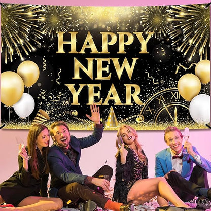 KatchOn, XtraLarge Happy New Year Banner - 72x44 Inch | New Years Backdrop for New Year Decorations 2026 | New Years Eve Party Supplies 2026 | NYE Decorations 2026