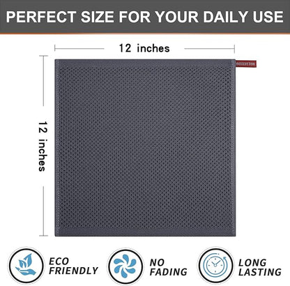 Kitinjoy 100% Cotton Kitchen Dish Cloths, 8 Pack Waffle Weave Ultra Soft Absorbent Dish Towels for Drying Dishes Quick Drying Kitchen Towels Dish Rags, 12 X 12Inch, Dark Grey