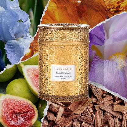 LA JOLIE MUSE Sandalwood Candle, 19 oz Wood Wicked Large Candles for Home Scented, Scented Candle Gifts for Men&Women, Long Burning Glass Jar Candles, Santal Himalayen