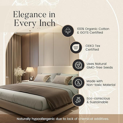 100% Organic Cotton XLTwin Sheets Set, 300TC Sateen Weave 3 PC Twin XL Bed Sheets, Fully Elasticated Sheet & Pillowcase Sets, Soft & Comfy No lint Machine Washable Fade Resistant- Silver