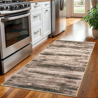 KOZYFLY Area Rug 3x5 Modern Ombre Living Room Rug, Washable Rugs for Bedroom Non-Slip Soft Stain Resistant Striped, Print Blush Brown Abstract Carpet for Living/Laundry/Kid Room