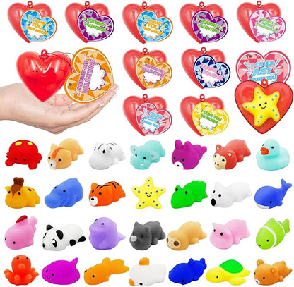 28 Pack Mochi Squishes Valentines Day Gifts for Kids Classroom, Valentines Day Cards for Kids School, Valentines for Class Valentines Exchange Cards Party Favors Classroom Exchange Gift Set