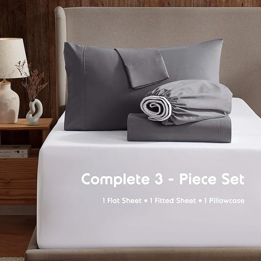 Nestl Twin XL Sheet Set - College Dorm Size - Luxury 1800 Ultra-Soft Microfiber Twin Extra Long Bed Sheets - Deep Pockets - Easy Fit - Extra Soft - 3 Piece Set (Twin XL, Dark Grey)