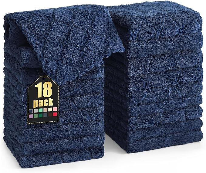 Homaxy 18 Pack Kitchen Dish Cloths (10 x 10 Inches, Navy Blue), Super Soft and Absorbent Coral Velvet Dish Towels, Nonstick Oil Fast Drying Microfiber Cleaning Cloth, No Lint Household Dishcloths