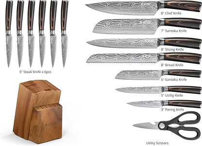 Yatoshi Professional Kitchen Knife Set, 15 Pieces, High Carbon Stainless Steel, Ergonomic Handle