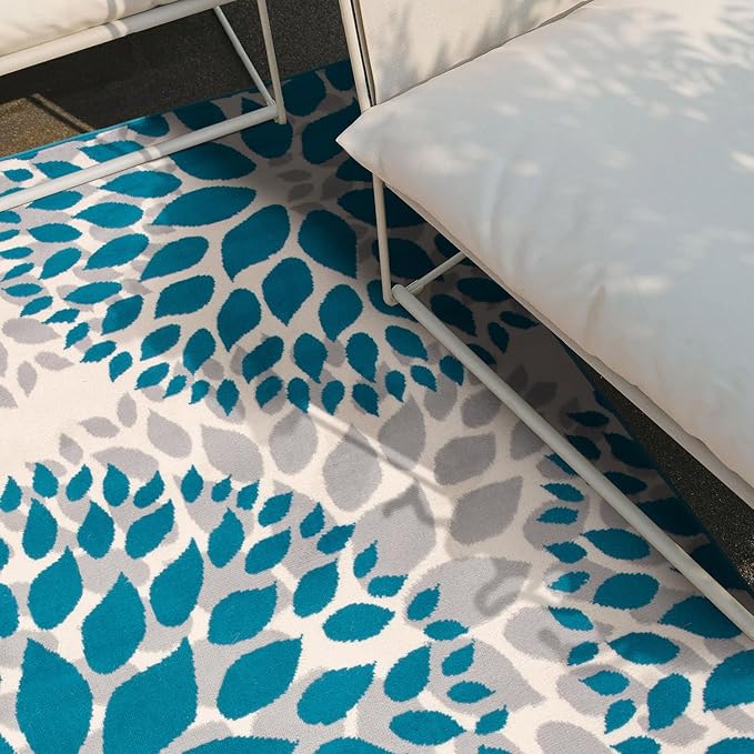 Rugshop Modern Blue Floral Circles Design Area Rug – Elegant Non-Shedding, 3'1" x 5' for Living Room, Bedroom, Dining Room, Kitchen