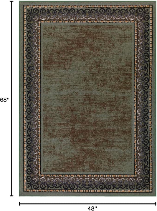 Antep Rugs Alfombras Bordered Modern 4x6 Non-Slip (Non-Skid) Low Pile Rubber Backing Indoor Area Rug (Green, 4' x 5'8")