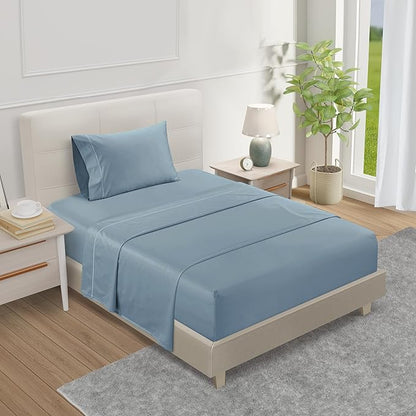 CHATEAU HOME COLLECTION 100% Cotton Bed Sheets Twin XL,15" Deep Pocket Sheets, No Pilling & Shrinkage Machine Washabe Fade Resistant Luxury Hotel Bedding- French Blue