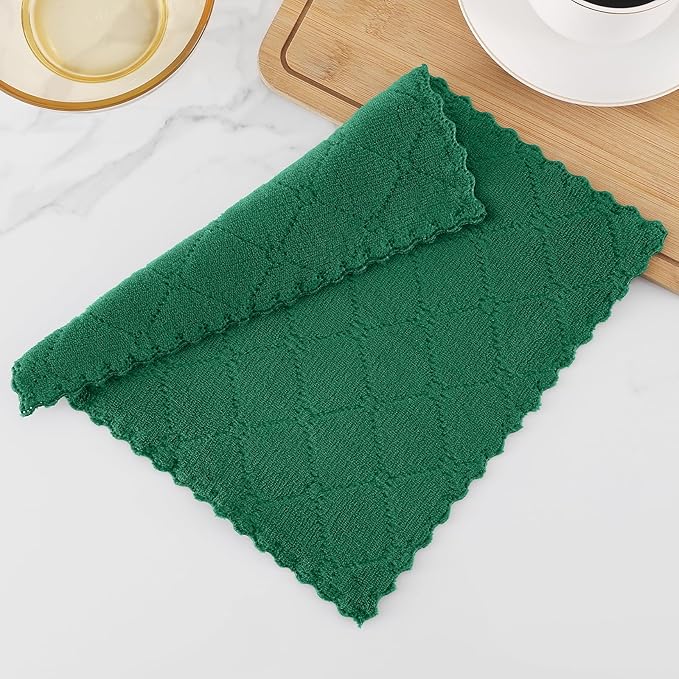 Homaxy 24 Pack Kitchen Dish Cloths (10 x 10 Inches, Dark Green), Super Soft and Absorbent Coral Velvet Dish Towels, Nonstick Oil Fast Drying Microfiber Cleaning Cloth, No Lint Household Dishcloths