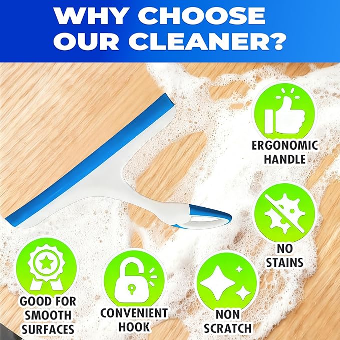 3PCS Hanging Rubber Squeegee with Hook, Multipurpose Shower Squeegee for Glass Doors (Regular Version)