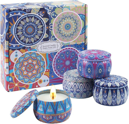 Scented Soy Candles Gift Set for Women – 4 Large 4.4 oz Aromatherapy Jar Candles, 120-Hour Burn Time, Spring Home Decor, Wedding & Yoga Relaxation Gift