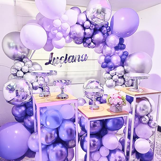PartyWoo Metallic Purple Balloons 50 pcs 12 Inch Metallic Lavender Light Pastel Purple Lilac Latex Helium Balloons for Graduation Baby Shower Wedding Butterfly Birthday Party Decorations Purple-G130