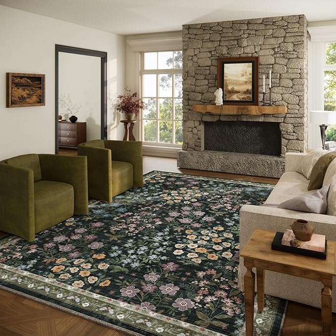 8x10 Area Rugs for Living Room: Washable Rug for Bedroom Vintage Stain Resistant Non Slip Low Pile Lightweight Soft Carpet for Kitchen Dining Room Farmhouse Kids Room Nursery Indoor