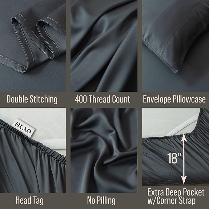 Bella Coterie Luxury Bamboo Viscose King Size Sheet Set | 100% Organically Grown | Ultra Soft | Cooling for Hot Sleepers | 18" Deep Pocket [Charcoal Grey]