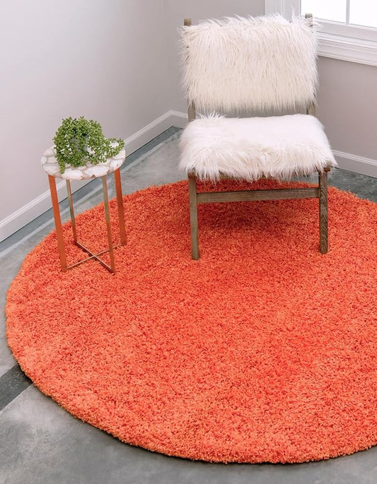 Unique Loom Solid Shag Collection Area Rug (3' 3" Round, Tiger Orange)