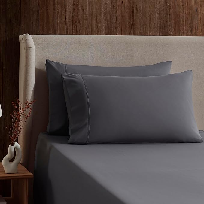 Nestl Short Queen Sheet Set - 1800 Ultra-Soft Microfiber - Double Brushed - Deep Pockets - Easy Fit - 4 Piece Set - Bed Sheets (Short Queen, Dark Grey)
