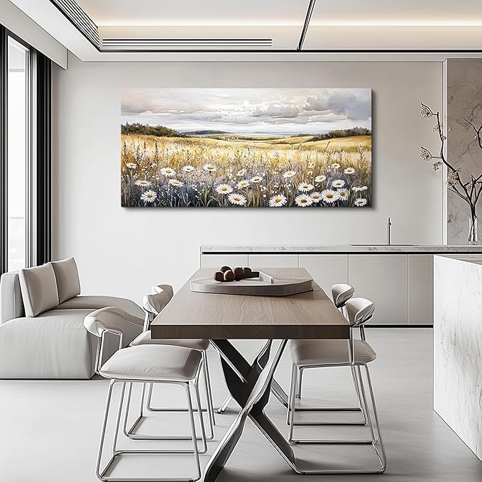 ZUITINGHUA Canvas Wall Art For Living Room Wall Decor For Bedroom Office Wall Decoration White Flower Landscape Painting Grassland Pictures Artwork Room Aesthetic Home Decor 20x40 In