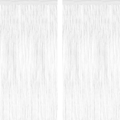 2 Pack Tinsel Backdrop, 3.28 x 7.05 Feet White Party Decorations, Metallic Foil Fringe Curtains Streamer Backdrop, Party Supplies Photo Props for Birthday Anniversaries Wedding