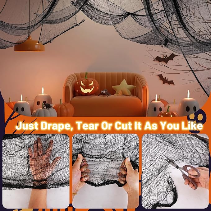 4-Pack Spooky Black Halloween Gauze - 30x120 Inch, Scary Cloth for Haunted House, Outdoor Patio, Garden, Indoor Wall Windows, Halloween Decorations