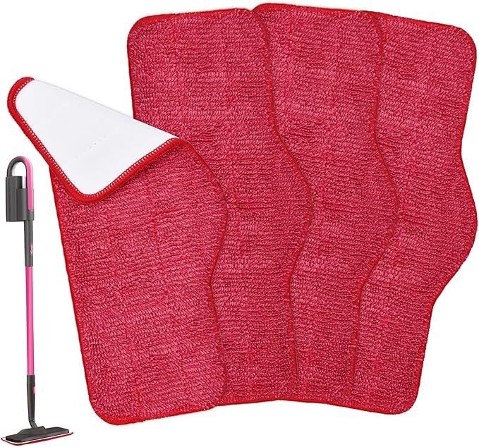 Microfiber Steam Mop Pads Compatible with Schenley Steam Mop Cleaner,4 Pack Steam Mop Replacement Pads for Multi Surface Floor Wet/Dry Clean,Reusable and Washable Steam Mop Accessories,Pink