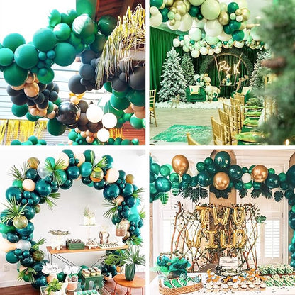 PartyWoo Dark Green Balloons 50 pcs 12 Inch and 120 pcs 5 Inch Hunter Emerald Forest Green Latex Helium Balloons for Graduation Christmas Mardi Gras Jungle Safari Birthday Party Decorations Green-F14