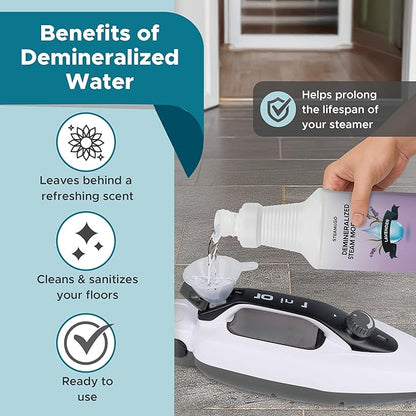 Steam & Go Demineralized Water for Steam Cleaner - PVC-Free Floor Cleaning Solution Compatible for All Steam Mops - Multi-Surface Cleaner for Home Surfaces - Lavender Scent, 32 oz (Pack of 18)